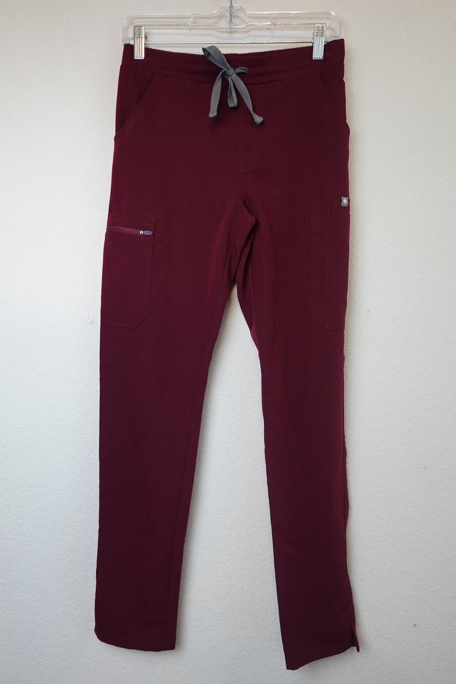 FIGS Women's Yola Slim Scrub Pants in Burgundy size XST